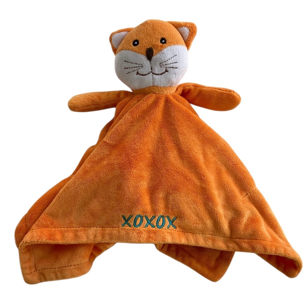 Honey Bunny Orange Kitty Cat Lovey Security Blanket XOXOX‎  16" x 17"